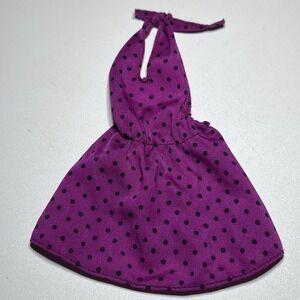 Vtg Barbie purple and black polka dot halter dress